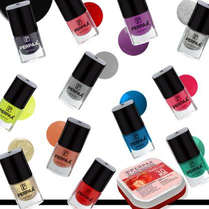 Perpaa Trendy Quick-drying, Long-Lasting Gel Based Nail Polish Set of 12 Pcs 5ml each x 12 Pcs, MultiColor Combo