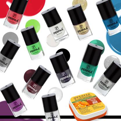 Perpaa Trendy Quick-drying, Long-Lasting Gel Based Nail Polish Set of 12 Pcs 5ml each x 12 Pcs, MultiColor Combo (FREE NAIL WIPES)