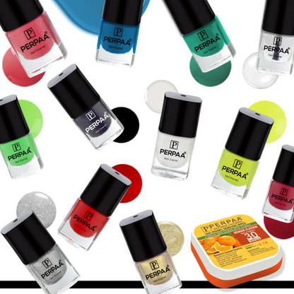 Perpaa Trendy Quick-drying, Long-Lasting Gel Based Nail Polish Set of 12 Pcs 5ml each x 12 Pcs, MultiColor Combo (FREE NAIL WIPES)