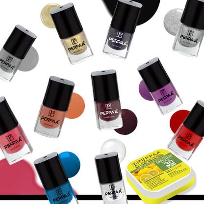 Perpaa Trendy Quick-drying, Long-Lasting Gel Based Nail Polish Set of 12 Pcs 5ml each x 12 Pcs, MultiColor Combo (FREE NAIL WIPES)