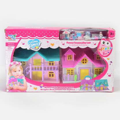 KIDDILY Dollhouse for Girls 2 Room Set Doll House Play Set for Girls Multicolour