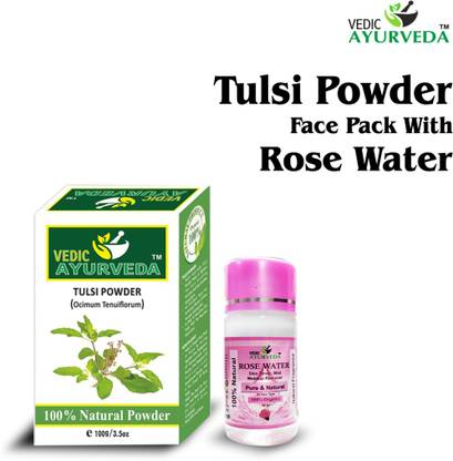 VEDICAYURVEDA Tulsi Powder Face Pack With Rose Water(60ml) Avoiding Wrinkles Pack of 2