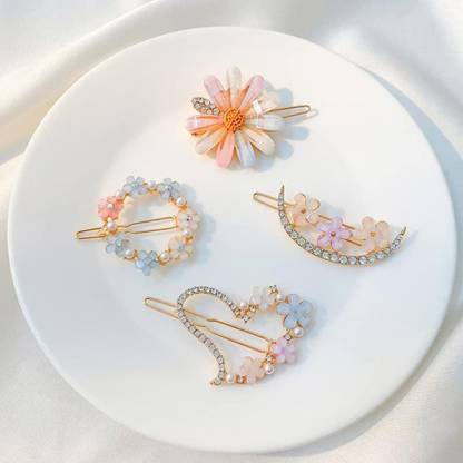 Myra Collection korean for girls Crystal Rhinestones Hair pins pack of 4 Hair Clip