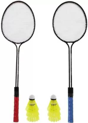 KOBRO Double Shaft Badminton Racket Pack Of 2 Piece With 6 Piece Plastic Shuttles Badminton Kit