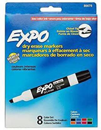 Expo Low Odor Chisel Tip Dry Erase Markers, 8 Colored Markers (80078)