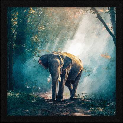 Jitesh Arts Wild Nature Forest Foggy Abstract Elephant Art Work Digital Reprint 13 inch x 13 inch Painting