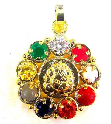 numeroastro Navratna/Navratan Gemstones Pendant With Lord Ganesha In The Centre For Navgraha Shanti (1 Pc) Gold-plated Crystal Metal Pendant