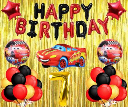 FLICK IN Lightning Mcqueen Car Theme 7th Birthday Decoration for Boy Mcqueen Birthday Set