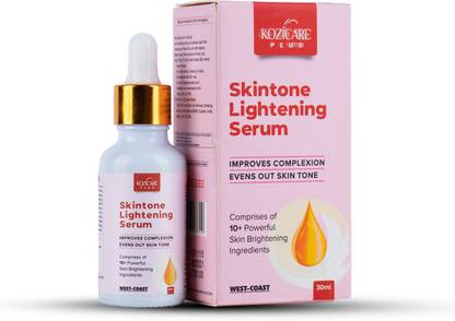 Kozicare Plus Skin Tone Lightening Serum with Kojic Acid 2.5%, Arbutin 1.5%, Glutathione 1%, Vitamin C 20%, Vitamin A 2%, Vitamin E 0.5%, Licorice 1% & Mulberry 1%, Glycolic Acid 3%, Rosehip Oil 1%, Niacinamide 4% - 30ml
