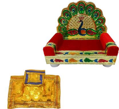 Ecommall Laddu Gopal Singhasan with Asan Set Size 0 to 4 Krishna Thakur God Idol Wooden Pooja Chowki