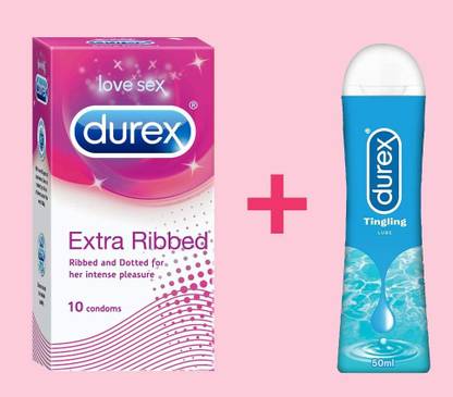 DUREX RIBBED CONDOM 10N + TINGLING LUBE 50ML SET OF 2 Condom