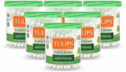 Tulips Cotton Ear Buds {Pack of 6} with White PAPPER Stick, 100 Sticks in a Jar