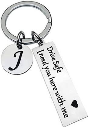 Trovec Drive Safe Initial A-Z keychain Key Rings Gifts for Loved ones chain Silver(J) Key Chain