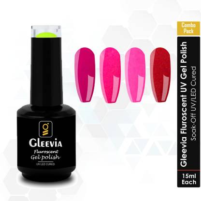 Gleevia UV/LED Soak-Off Fluorescent Gel Nail Polish for Professionals 15ml (4pc Combo) Shade Code - F1 to F4