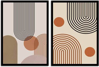 पेंटिंग मंत्रा BOHO Set of 2 Inverted-U Bohemian Line Framed Art Print for Home Décor डिजिटल रीप्रिंट 17.5 inch x 12.5 inch पेंटिंग
