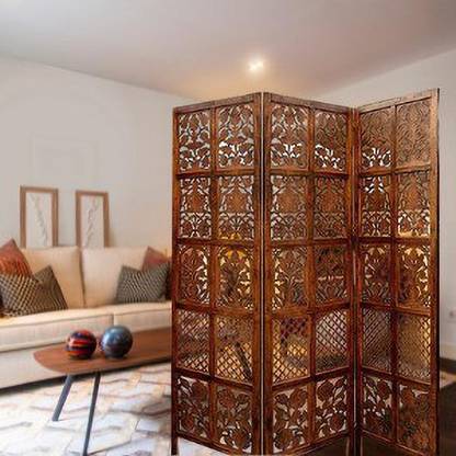 India wood mart Beautiful Wooden Room Partition/Room Divider/Handicrafts Pattern (3) Panel Solid Wood Decorative Screen Partition