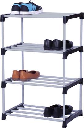 LOOKNSNAP Premium Metal, Plastic Shoe Stand  (Black & White, 4 Shelves, DIY(Do-It-Yourself))
