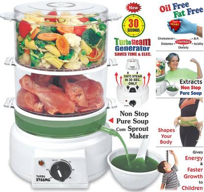 STEEMO Multi Steam Cooker With Non Stop Soup Cum Sprout Maker And New 30 Sec. Steamers Soup Maker
