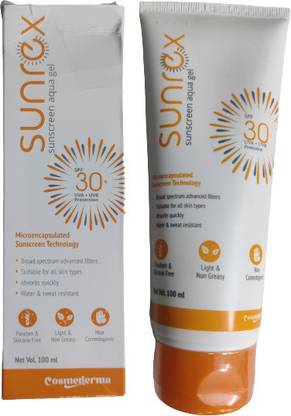 SUNREX Sunscreen - SPF 50 PA++++ Sunscreen aqua gel SPF 30 UVA+UVB Protection ( 100ML )