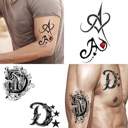 Ordershock DA Name Letter Tattoo Waterproof Boys and Girls Temporary Body Tattoo Pack of 2