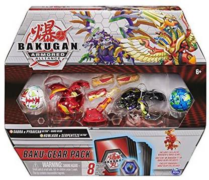 Bakugan Baku-Gear 4-Pack, Fused Sabra x Pyravian Ultra with Baku-Gear and Howlkor