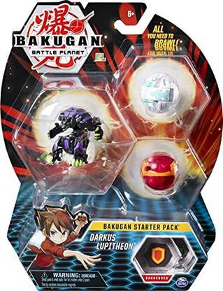 Bakugan Starter Pack 3-Pack, Darkus Lupitheon, Collectible, for Ages 6 and up