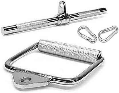 Owlix Gym Combo: Triceps Straight LAT Bar, D Handle and Two Safety Hooks Multi-training Bar