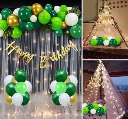 Fun and Flex Jungle theme, Leaves with White net Curtain and Led Light Birthday Combo -42pcs
