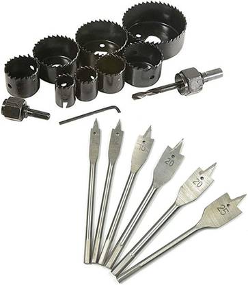 Kshivi Holesaw 11Pcs Hole Saw Set Drill Bit Kit And 6 Pcs Flat Drill Bits For Wood Power & Hand Tool Kit