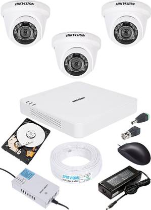 HIKVISION HIKVISION 1MP HD 4 CHANNAL DVR DS-7A04HGHI-F1/N OR DS-7A04HGHI-F1/ECO & 3Pcs DOME 720p DS-2CE5ACOT-IRP/ECO DS-2CE5ACOT-IRP Camera 1TB SATA HARD DISK COMBO KIT Security Camera