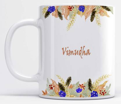 LOROFY Name Vimudha Printed Floral Vertical Ceramic Coffee Mug
