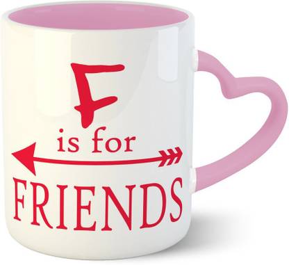 Chiraiyaa Friendship Day - Best Friends F for friend B for best - Inner Pink printed with Pink printed Heart Handle Ceramic Coffee Mug