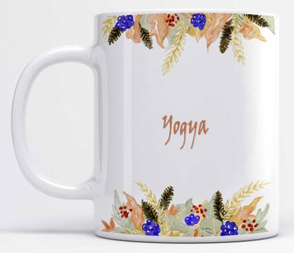 LOROFY Name Yogya Printed Floral Vertical Ceramic Coffee Mug