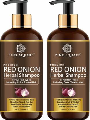 Pink Square Premium Red Onion Herbal Shampoo Combo Pack of 2 ,300ml(600ml)
