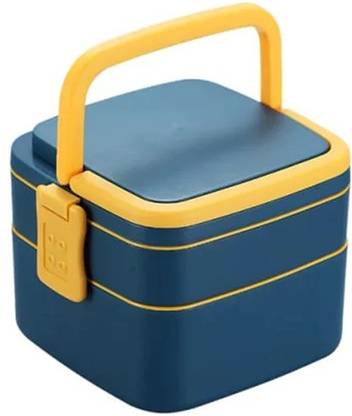 Denzcart Blue Double-layer Lunch Box Stackable With Handle,Spoon 2 Containers Lunch Box