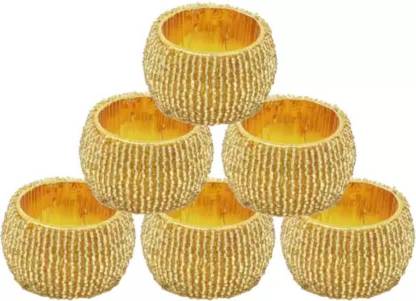 Quickcollection Gold Napkin Ring Dining Table Decor Napkin Holder Attrative Look (Set of 6) Decorative Showpiece  -  3 cm
