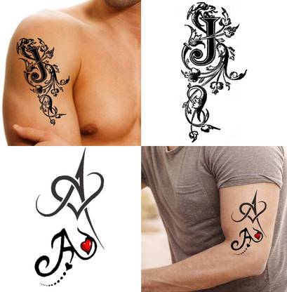 Ordershock JA Name Letter Tattoo Waterproof Boys and Girls Temporary Body Tattoo Pack of 2.