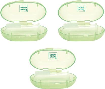 MeeMee Unique Finger Brush (Pack of 3, Green) Soft Toothbrush