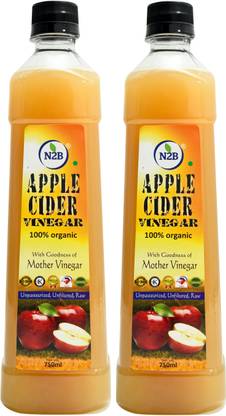 N2B APPLE CIDER VINEGAR ORGANIC UNPASTEURIZED UNFILTERED & RAW WITH STRAND OF MOTHER NOT FROM CONCENTRATE 750ml PACK OF 2 Vinegar