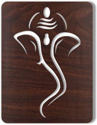KREEPO Ganpati Face MDF Signboard Double Sided Tape for Home, Office, Hotel_kr25 Pack of 2