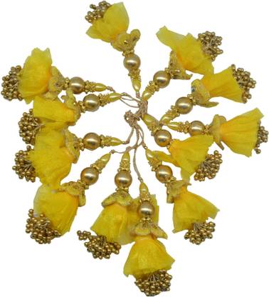 CRAFTLOVE Designer Net Zari Gota Flower Tassel(LENGTH:-Tassel :9cm with loop - 14.5cm)