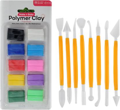 Definite Art & Craft 100gm Make n Bake Polymer Clay Oven Baked Clay + 8Pc Modelling Tools