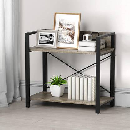 Flipkart Perfect Homes 2 Shelf Low Metal and Wood Bookcase, Small Bookshelf for Small Space Solid Wood Open Book Shelf