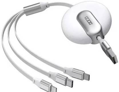 TRX 3 in 1 Stretchable USB Cable for Lightning, Micro, Type C, 1.2M Range - white Power Meter for Cables
