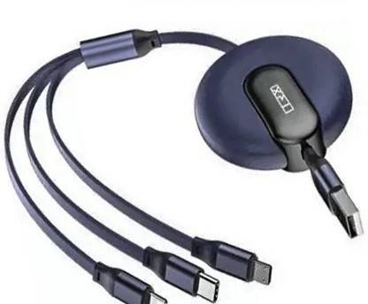 TRX 3 in 1 Stretchable USB Cable for Lightning, Micro, Type C, 1.2M Range - Blue Power Meter for Cables