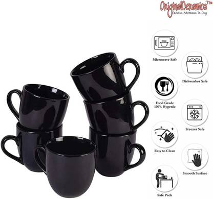 OriginalCeramics Pack of 6 Ceramic Black Shining Cups (Pack Of 6)