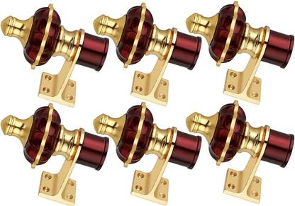 GHAR DWAR Maroon, Gold Curtain Hooks, Curtain Knobs, Rod Rail Bracket Metal