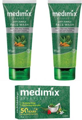 MEDIMIX Ayurvedic Anti Pimple Face Wash pack of 2 + soap 75g