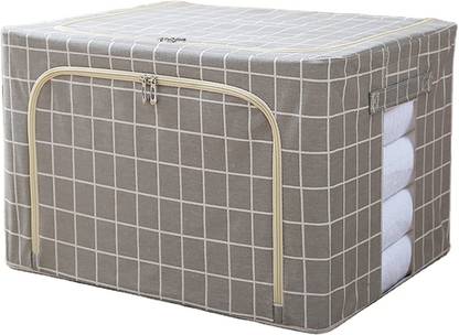 HOUSE OF QUIRK Living Storage Box 66L Large Capacity Clothing Storage Box with Transparent Window (50x40x33cm) LIVING_STORAGE_GREY_CHECK_66L