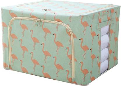 HOUSE OF QUIRK Living Storage Box 100L Large Capacity Clothing Storage Box with Transparent Window (60x42x40cm) LIVING_STORAGE_GREEN_FLAMINGO_100L